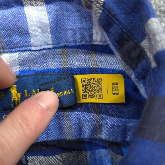 Ralph Lauren‎ Shirt Mens Extra Large Blue Plaid 100% Linen Pony Logo Dress Prep - Picture 5 of 12